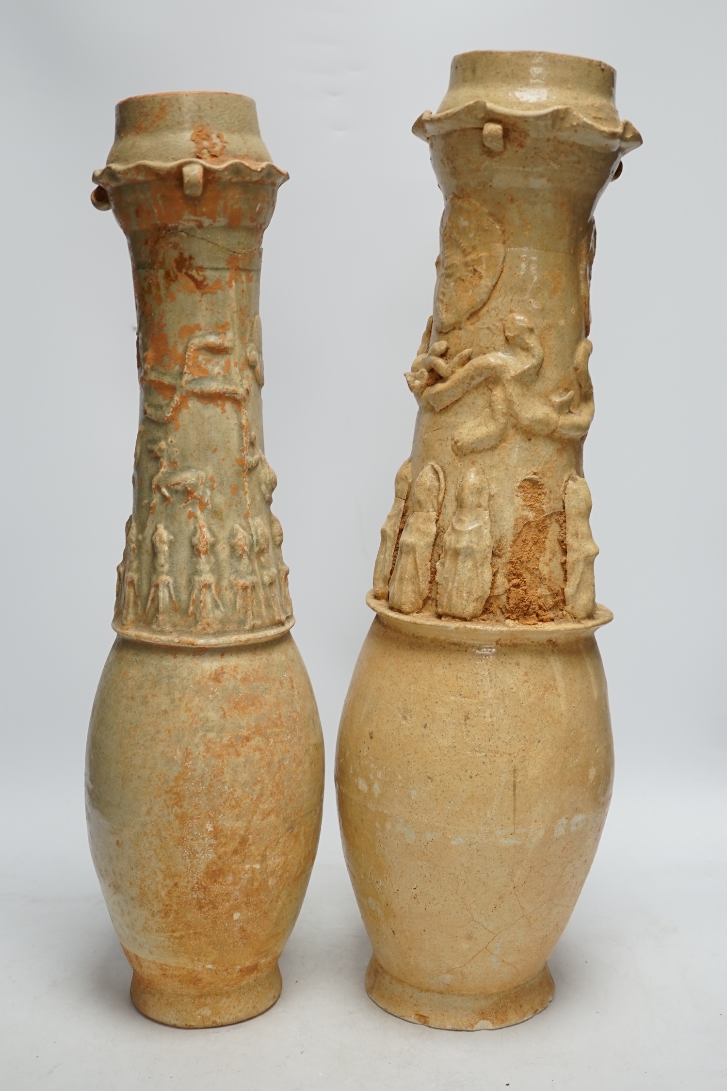 Two large Chinese qingbai funerary jars, Song dynasty, tallest 52cm high